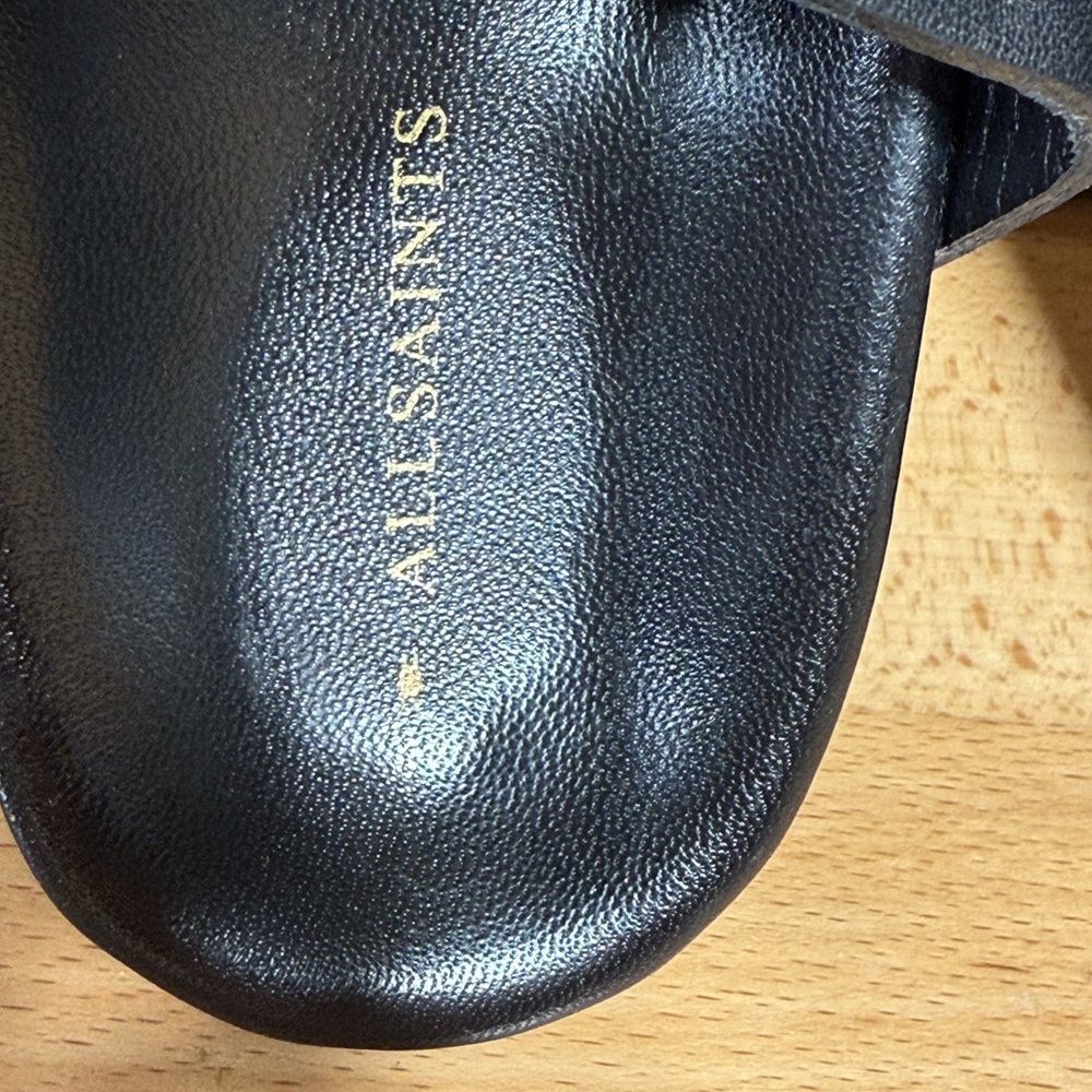 All Saints Black Leather Sandals with Gold Details - Picture 8 of 16